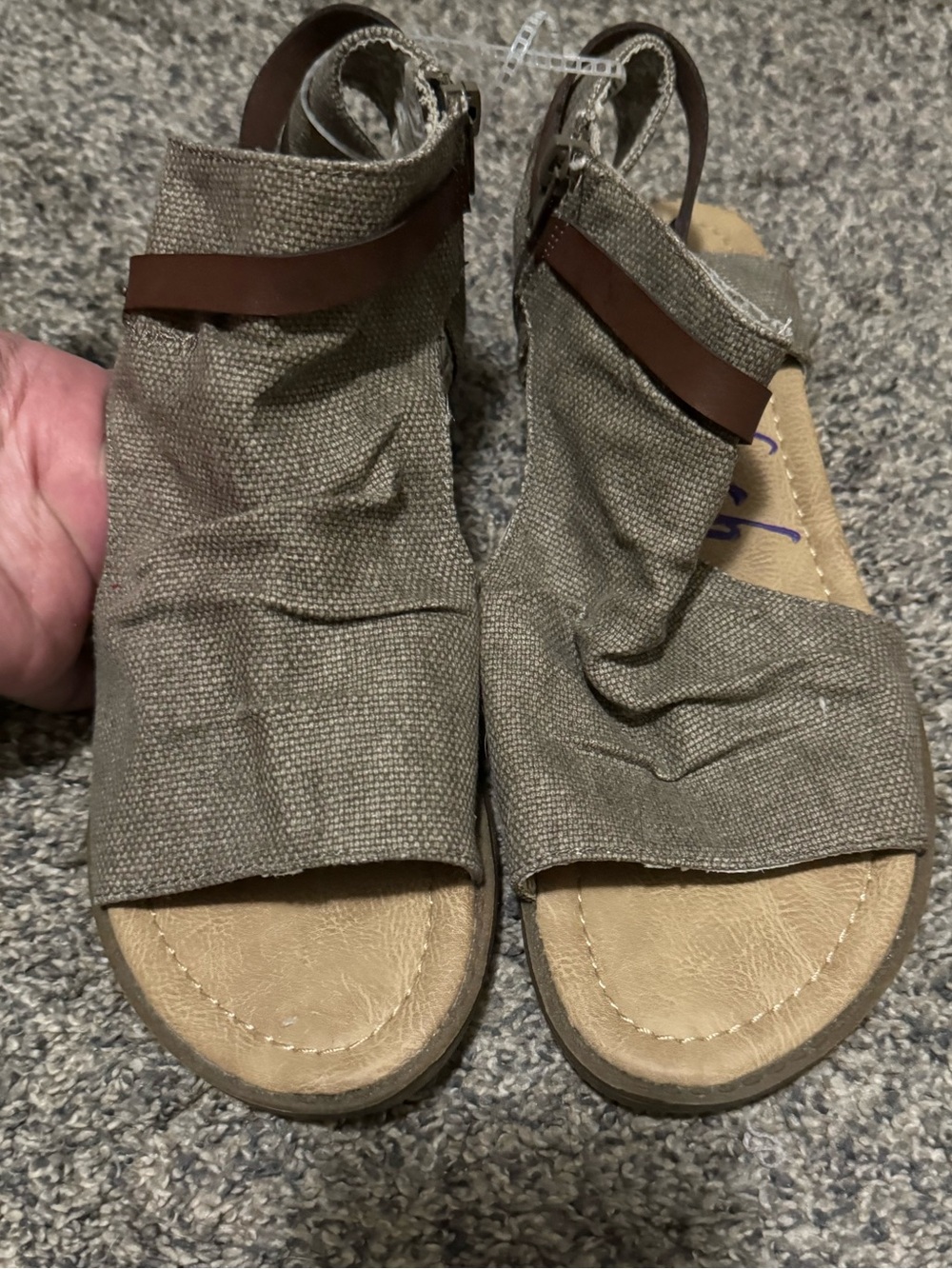 Blowfish Malibu Taupe Canvas Ankle Sandals Brown Boho